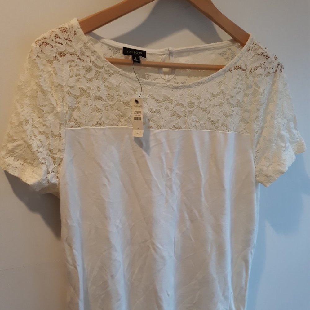 Talbots Ladies Top-Shirt, Size Large, New With Tags, White